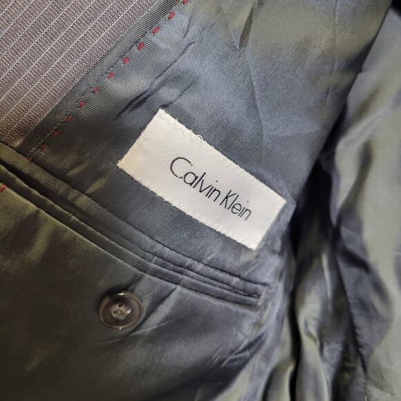 Calvin Klein Sport Coat Blazer Suit Jacket Mens 44R 100% Wool Gray Pinstripe - Picture 4 of 5